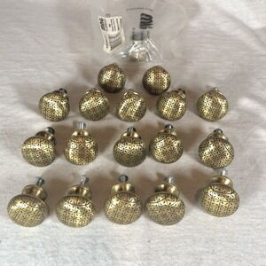 Lot Of 18 MNG Designer Hardware Gold Brass Knobs Door Drawer Pulls Round 1.25"